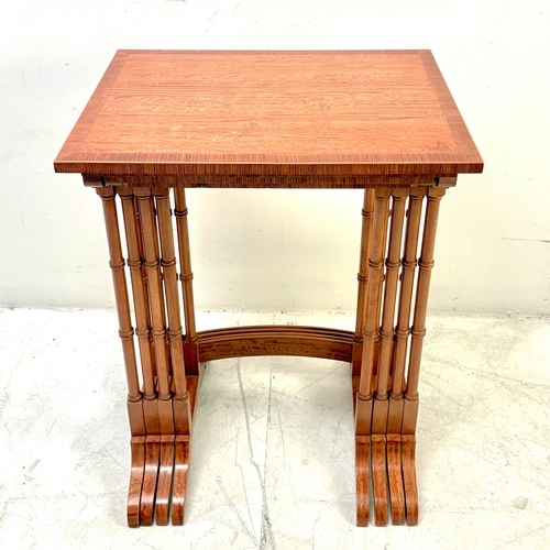 18 - SET OF SATINWOOD QUARTETTO TABLES WITH CROSSBANDED TOPS. 68cm H x 50cm W x 38cm D.