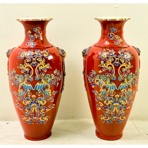 19 - PAIR OF LARGE CHINESE CERAMIC VASES. 60cm H x 23cm W.