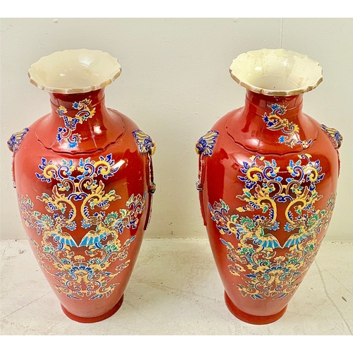 19 - PAIR OF LARGE CHINESE CERAMIC VASES. 60cm H x 23cm W.