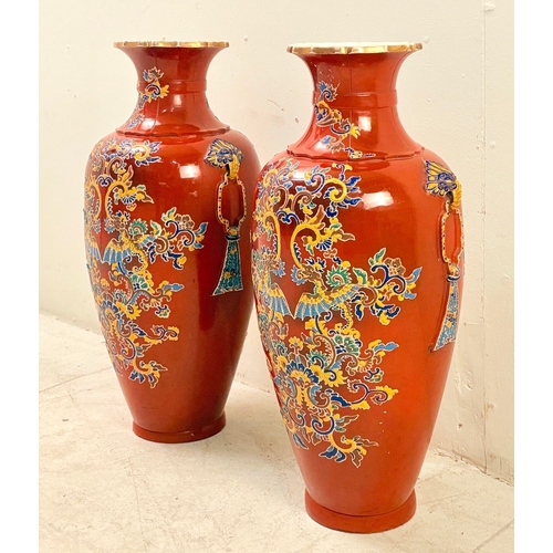 19 - PAIR OF LARGE CHINESE CERAMIC VASES. 60cm H x 23cm W.