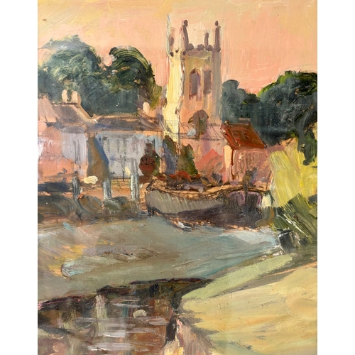 2 - OIL PAINTING OF ALL SAINTS CHURCH IN ISLEWORTH IN A WOODEN FRAME. 65cm H x 50cm W.