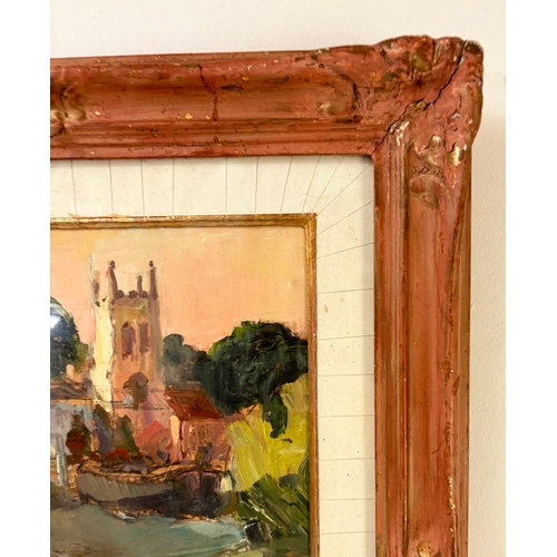 2 - OIL PAINTING OF ALL SAINTS CHURCH IN ISLEWORTH IN A WOODEN FRAME. 65cm H x 50cm W.