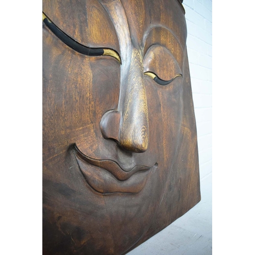 25 - CARVED ASIAN TEAK WALL PANEL. 100cm H x 80cm W.