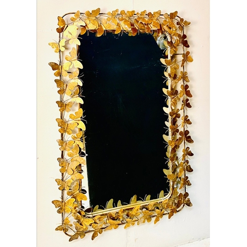 33 - WALL MIRROR WITH GILT METAL BUTTERFLY FRAME. 11cm H x 80cm W.