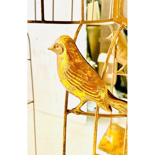 35 - WALL MIRROR WITH A GILT METAL BIRDCAGE STYLE FRAME. 150cm H x 50cm W x 13cm D.