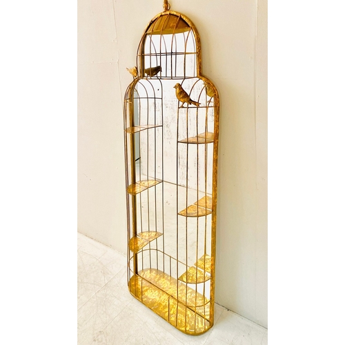 35 - WALL MIRROR WITH A GILT METAL BIRDCAGE STYLE FRAME. 150cm H x 50cm W x 13cm D.