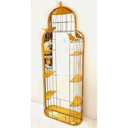 35 - WALL MIRROR WITH A GILT METAL BIRDCAGE STYLE FRAME. 150cm H x 50cm W x 13cm D.