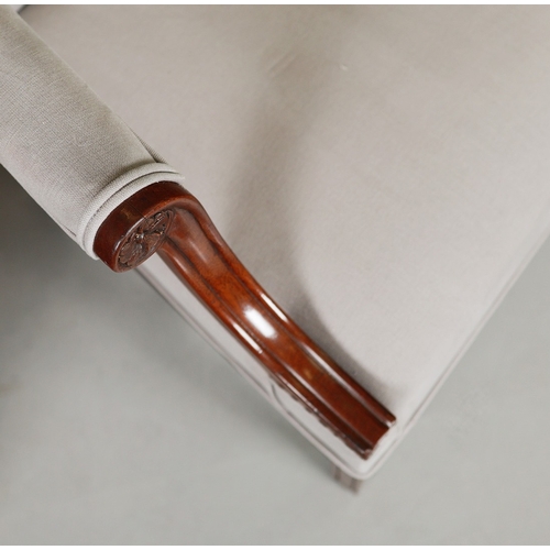 43 - PAIR OF GEORGE III STYLE ARMCHAIRS (2). mahogany in grey linen, 95cm H x 72cm W x 70cm D.