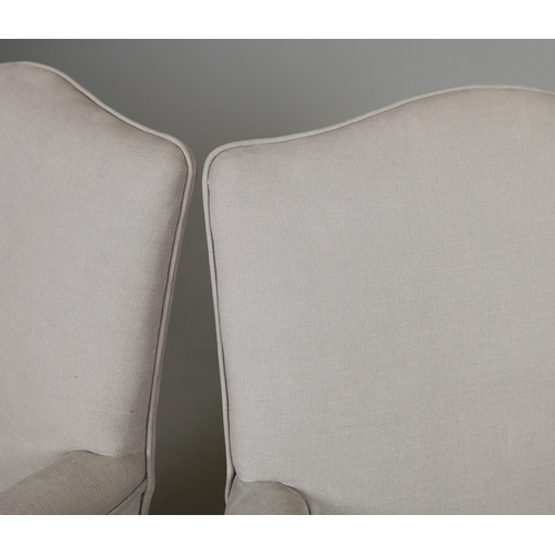 43 - PAIR OF GEORGE III STYLE ARMCHAIRS (2). mahogany in grey linen, 95cm H x 72cm W x 70cm D.
