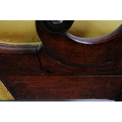 45 - PAIR OF VICTORIAN MAHOGANY ARMCHAIRS (2). gold velvet 98cm H x 66cm W x 87cm D.