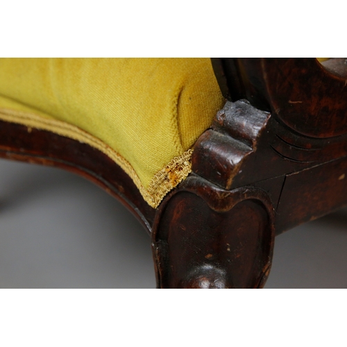 45 - PAIR OF VICTORIAN MAHOGANY ARMCHAIRS (2). gold velvet 98cm H x 66cm W x 87cm D.