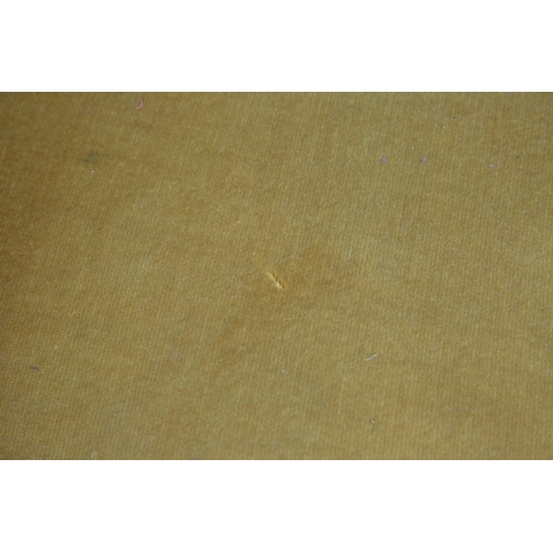 45 - PAIR OF VICTORIAN MAHOGANY ARMCHAIRS (2). gold velvet 98cm H x 66cm W x 87cm D.