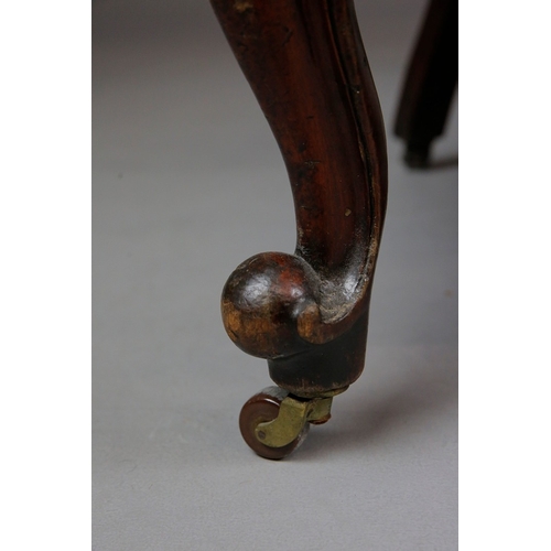 45 - PAIR OF VICTORIAN MAHOGANY ARMCHAIRS (2). gold velvet 98cm H x 66cm W x 87cm D.