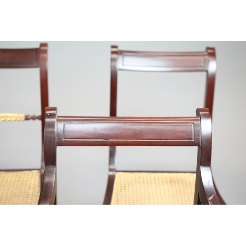 47 - SET OF TWELVE REGENCY STYLE DINING CHAIRS (12). mahogany finish and gilt highlights including two ar... 