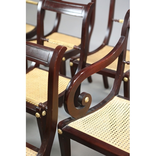 47 - SET OF TWELVE REGENCY STYLE DINING CHAIRS (12). mahogany finish and gilt highlights including two ar... 