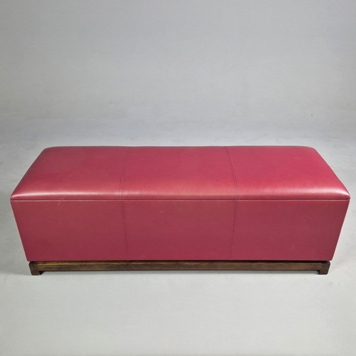 48 - OAK AND RED LEATHER STOOL. 47cm H x 140cm W x 45cm D.