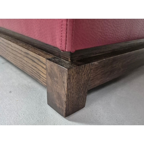 48 - OAK AND RED LEATHER STOOL. 47cm H x 140cm W x 45cm D.