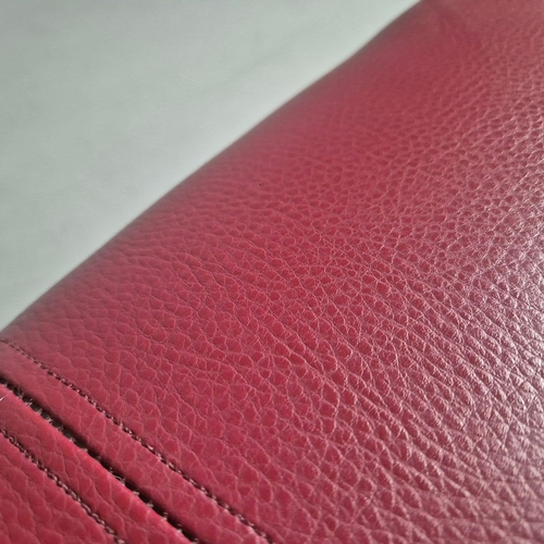 48 - OAK AND RED LEATHER STOOL. 47cm H x 140cm W x 45cm D.