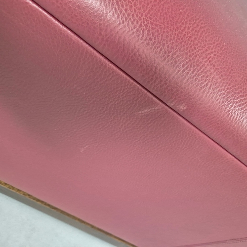 48 - OAK AND RED LEATHER STOOL. 47cm H x 140cm W x 45cm D.