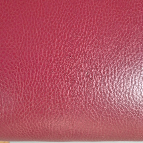 48 - OAK AND RED LEATHER STOOL. 47cm H x 140cm W x 45cm D.