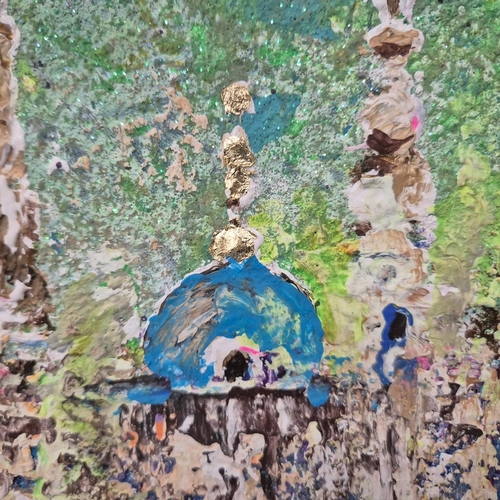 49 - KEN DAVIS. UZBEKISTAN. acrylic on panel, 97cm x 63cm, framed.