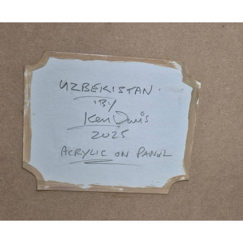 49 - KEN DAVIS. UZBEKISTAN. acrylic on panel, 97cm x 63cm, framed.