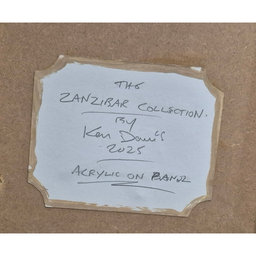 50 - KEN DAVIS. THE ZANZIBAR COLLECTION. acrylic on panel, 93cm x 36cm, framed.