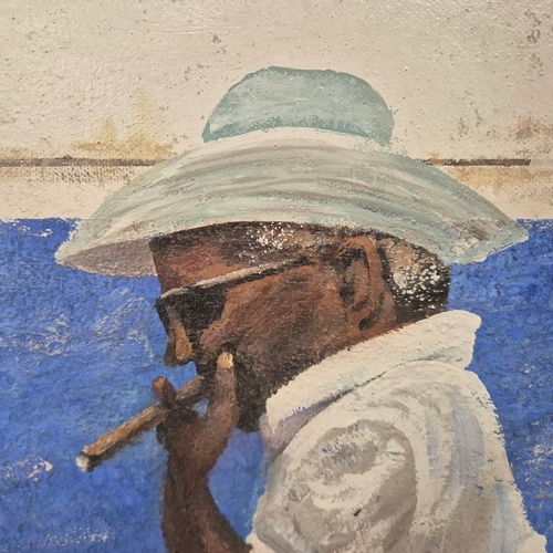 52 - KEN DAVIS. 3 ICONS, CUBA. oil on canvas, 102cm x 122cm, framed.