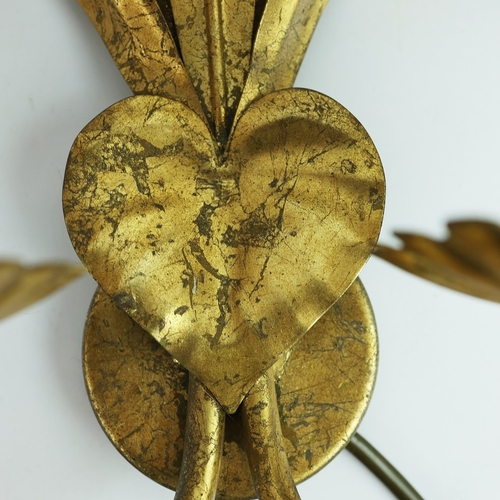 55 - A PAIR OF ITALIAN HOLLYWOOD REGENCY TOLEWARE WALL LIGHTS (2). 37cm H x 29cm.