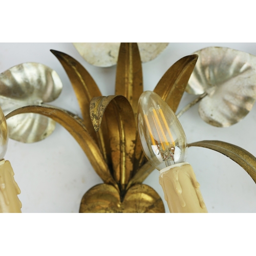 55 - A PAIR OF ITALIAN HOLLYWOOD REGENCY TOLEWARE WALL LIGHTS (2). 37cm H x 29cm.