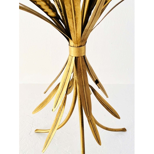 58 - GILT METAL WHEAT SHEAF OCCASIONAL TABLE WITH CIRCULAR GLASS TOP. 60cm H x 40cm W.