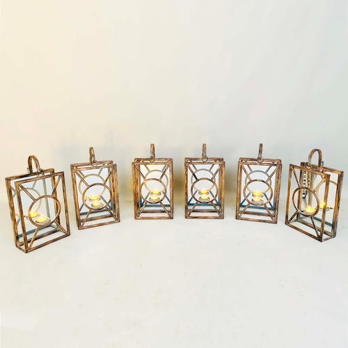 62 - SET OF SIX ART DECO STYLE MIRROR BACKED WALL SCONCES. 43cm H x 22cm W x 11cm D.
