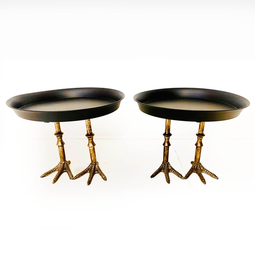65 - PAIR OF BIRDS FEET PLAZZAS IN BLACK AND GOLD. 20cm H x 35cm W.