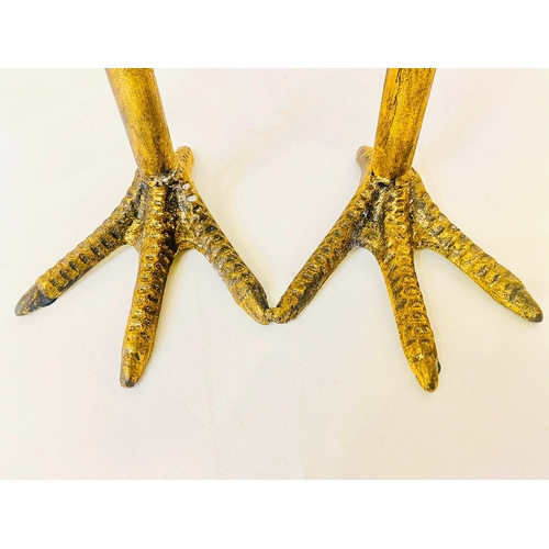 65 - PAIR OF BIRDS FEET PLAZZAS IN BLACK AND GOLD. 20cm H x 35cm W.