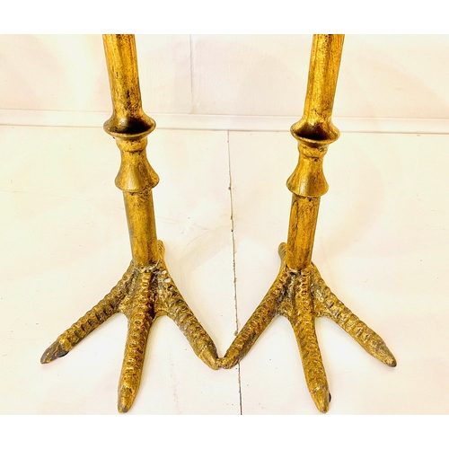65 - PAIR OF BIRDS FEET PLAZZAS IN BLACK AND GOLD. 20cm H x 35cm W.