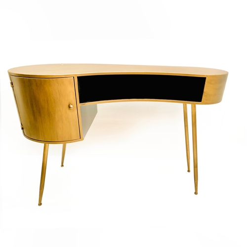 68 - CONTEMPORARY GILT METAL KIDNEY SHAPED DESK. 81cm H x 120cm W x 50cm D.