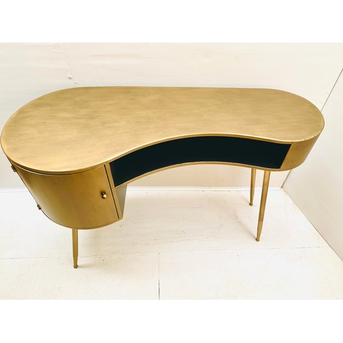 68 - CONTEMPORARY GILT METAL KIDNEY SHAPED DESK. 81cm H x 120cm W x 50cm D.
