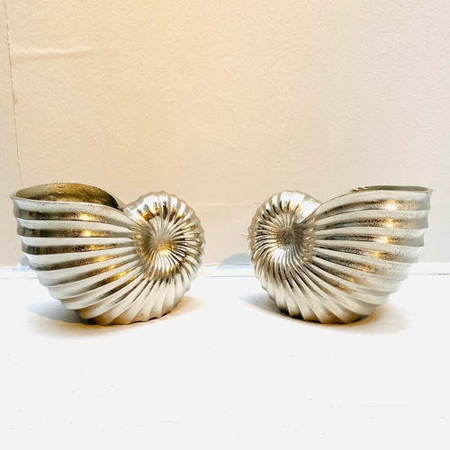 69 - PAIR OF SEASHELL ICE BUCKETS IN POLISHED METAL. 18cm H x 26cm W x 17cm D.