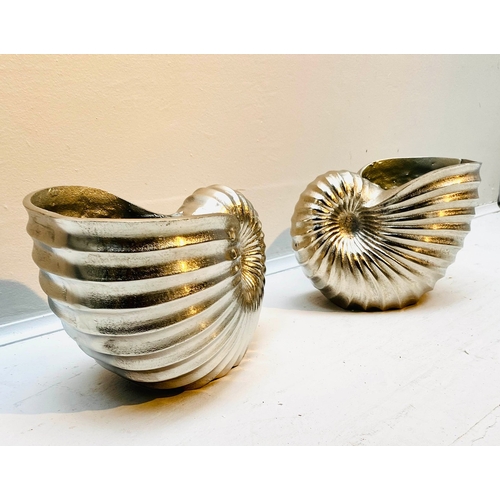 69 - PAIR OF SEASHELL ICE BUCKETS IN POLISHED METAL. 18cm H x 26cm W x 17cm D.
