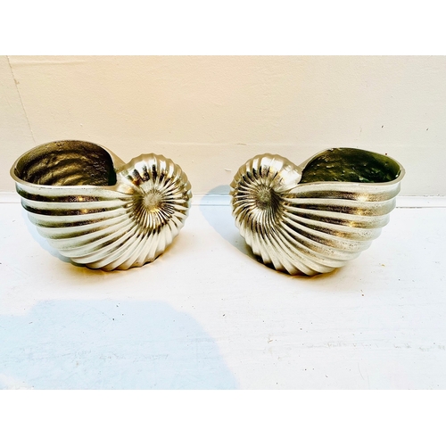 69 - PAIR OF SEASHELL ICE BUCKETS IN POLISHED METAL. 18cm H x 26cm W x 17cm D.