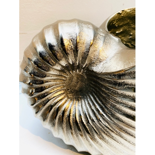 69 - PAIR OF SEASHELL ICE BUCKETS IN POLISHED METAL. 18cm H x 26cm W x 17cm D.