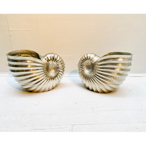 69 - PAIR OF SEASHELL ICE BUCKETS IN POLISHED METAL. 18cm H x 26cm W x 17cm D.