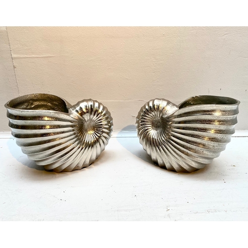 69 - PAIR OF SEASHELL ICE BUCKETS IN POLISHED METAL. 18cm H x 26cm W x 17cm D.