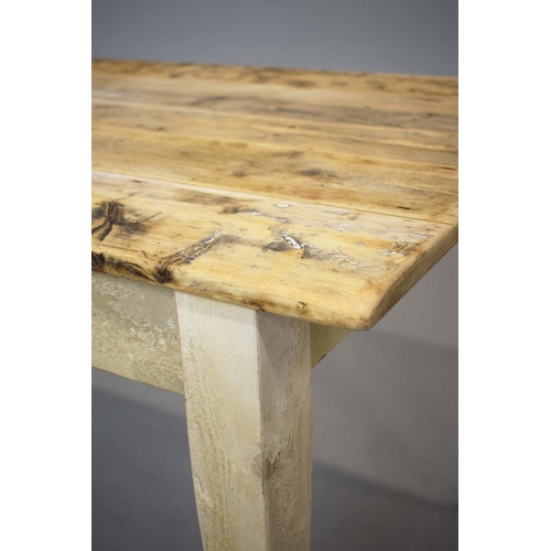 7 - FRENCH FARMHOUSE TABLE. with scrubbed pine plank top on painted base, 76cm H x 183cm W x 76cm D.