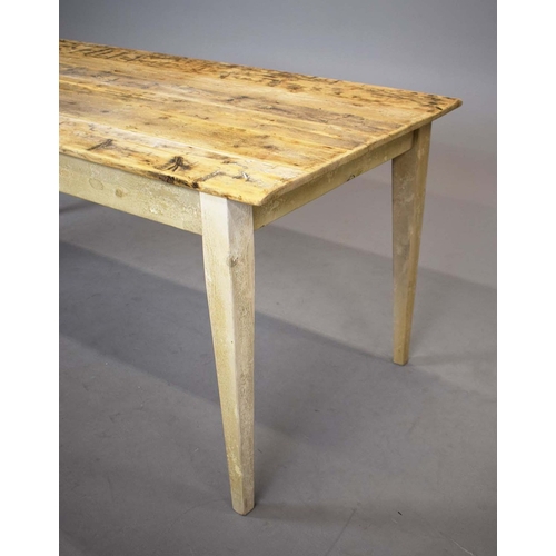 7 - FRENCH FARMHOUSE TABLE. with scrubbed pine plank top on painted base, 76cm H x 183cm W x 76cm D.
