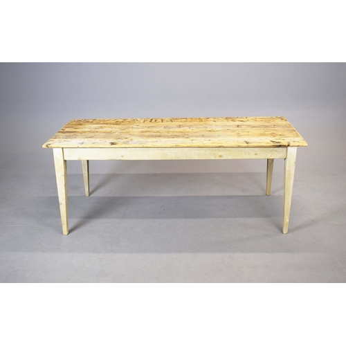 7 - FRENCH FARMHOUSE TABLE. with scrubbed pine plank top on painted base, 76cm H x 183cm W x 76cm D.
