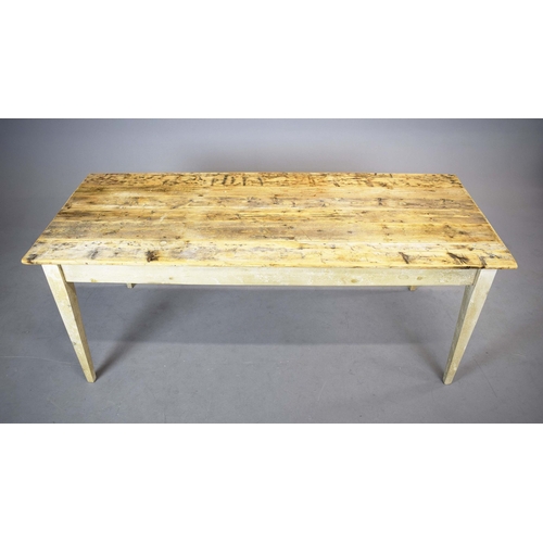7 - FRENCH FARMHOUSE TABLE. with scrubbed pine plank top on painted base, 76cm H x 183cm W x 76cm D.