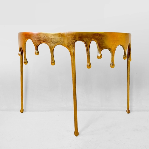 71 - GILT METAL CONSOLE TABLE WITH DRIPPING DESIGN. 76cm H x 90cm W x 34cm D.