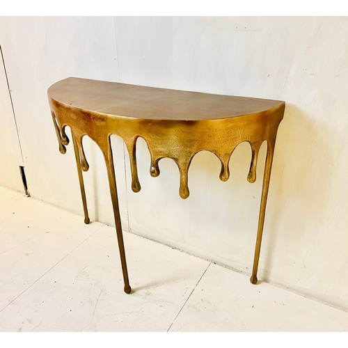 71 - GILT METAL CONSOLE TABLE WITH DRIPPING DESIGN. 76cm H x 90cm W x 34cm D.