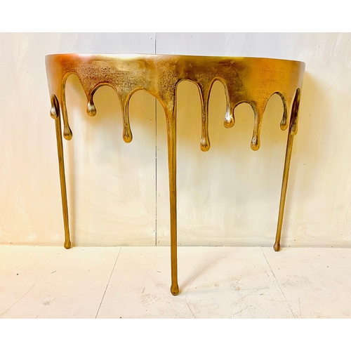 71 - GILT METAL CONSOLE TABLE WITH DRIPPING DESIGN. 76cm H x 90cm W x 34cm D.